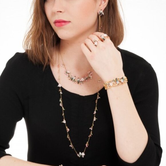 Les Nereides Chant Des Oiseaux Bird, Cherry Blossoms Statement Necklace - Picture 2 of 3